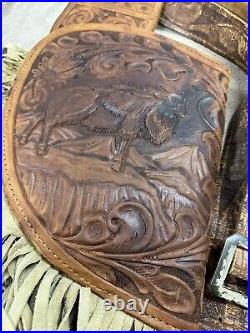 Rare Antique Vintage Tooled leather shotshell holster pouch Ditty bag With Belt