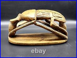 Rare Vintage Large Brown Scarab Handmade Ancient Egyptian Antiques Carved Stone