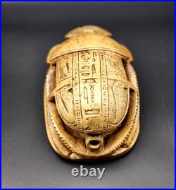 Rare Vintage Large Brown Scarab Handmade Ancient Egyptian Antiques Carved Stone