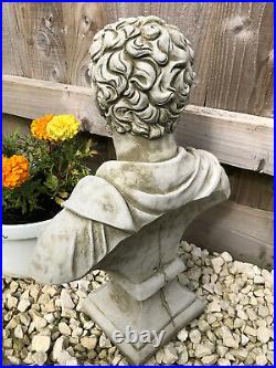 Reconstituted Stone Roman Nero Bust Statue Vintage Concrete Garden Ornament
