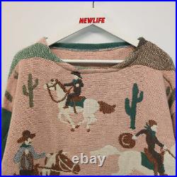 Reworked Vintage Western Cowboy Tapestry Sweater L