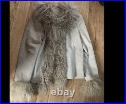 Stunning Vintage Real Suede Mongolian Fur Boho Afghan Coat Jacket Large Simone