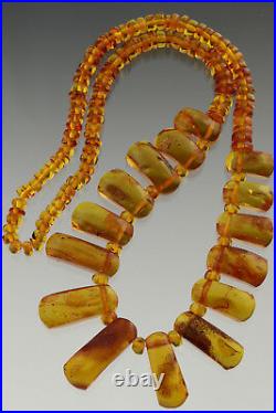 VINTAGE Antique Genuine BALTIC AMBER Honey Color Large Necklace 60g 181016-2