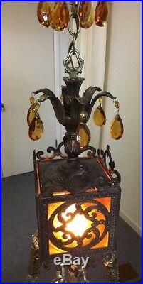 VINTAGE Hollywood Regency HANGING TABLE LAMP Chandelier Swag Light Fixture