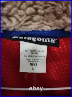 VINTAGE PATAGONIA RETRO MEN'S L deep pile fleece jacket oatmeal, blue, and red