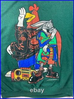 VNTG 1993 Looney Tunes Varsity Green Sweatshirt, Bugs Bunny, Foghorn Leghorn