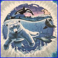 VTG 1997 Liquid Blue Polar Bear Orca AOP Tie Dye T-Shirt Size XL