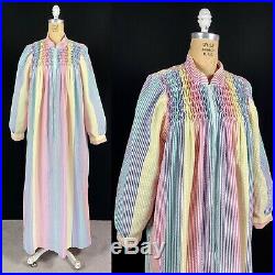 VTG 70s Saybury Technicolor Rainbow Seersucker Gingham Boho Kimono Caftan Dress