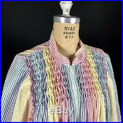 VTG 70s Saybury Technicolor Rainbow Seersucker Gingham Boho Kimono Caftan Dress