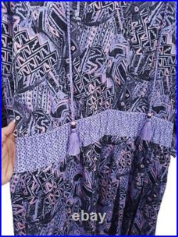 VTG 80s Diane Freis Purple Pink Black Geometric Jacquard Georgette Belted Dress
