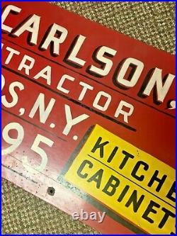 VTG Antique Hand Painted Large Heavy Steel Sign High Woods NY Carlson Carpenter