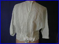 VTG Edwardian Bodice Top Blouse EC Tape Lace Antique L Cotton White NOS