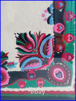 VTG Hungarian Szur Hand Embroidered Woool Fiber Art Wall Art Hungarian 20x27 Fr