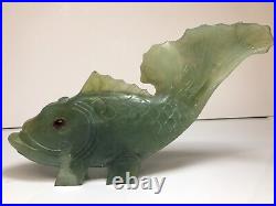 VTG Large 100% Natural Chinese Jade Carved Fish Statue 10 Long 1 lb 12 oz
