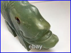 VTG Large 100% Natural Chinese Jade Carved Fish Statue 10 Long 1 lb 12 oz