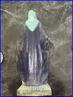 VTG Large Madonna Statue Virgin Mary Chalkware 20.5 Antique Blue Madonna