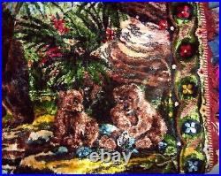 VTG Large Tapestry Bears Cubs Woods Wall Hang Rug Aprox 64''x45'' Belgium RETRO