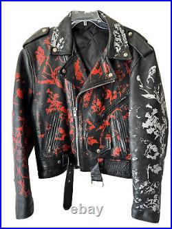 VTG Leather Skull Punk Rock Slim Fit Hand Painted Black YKK Fat Zippers Heavy