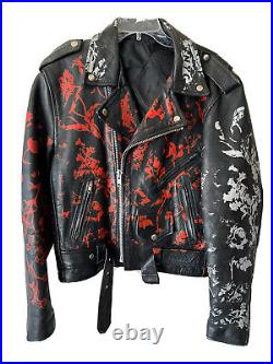 VTG Leather Skull Punk Rock Slim Fit Hand Painted Black YKK Fat Zippers Heavy