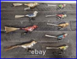 VTG Lot of 9 Clip-On Bird Mercury Christmas Tree Ornaments Large and Small Sizes