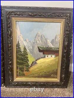 VTG Mountain Landscape Oil Painting German Original Canvas R Schallmoser 1971