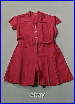 VTG Women's 40s Dark Red Athletic Cotton Romper Sz L 1940s