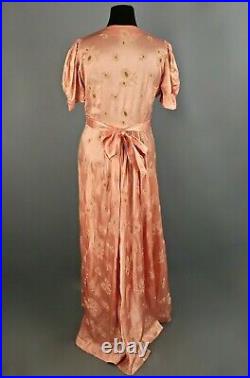 VTG Women's 40s Long Pink Bias Cut Satin Nightgown / Maxi Dress Sz L 1940s