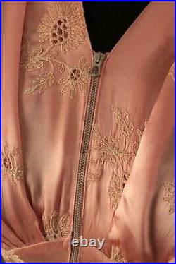 VTG Women's 40s Long Pink Bias Cut Satin Nightgown / Maxi Dress Sz L 1940s