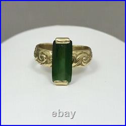 Vintage 14K Yellow Gold And Faceted Green Tourmaline Ring, Large Size 9.5