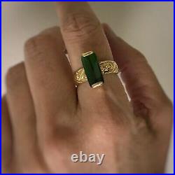 Vintage 14K Yellow Gold And Faceted Green Tourmaline Ring, Large Size 9.5