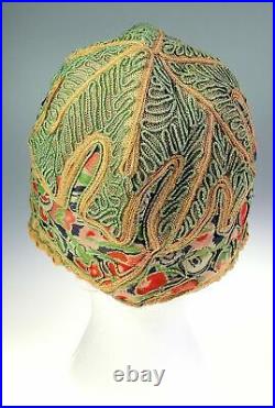 Vintage 1920s Helmet Cloche Cord Work Lace Womens Original Cap Hat