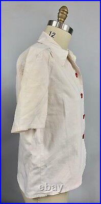Vintage 1940s WW2 Womens Blouse Monogram GRH Red Buttons Large USO War Cotton
