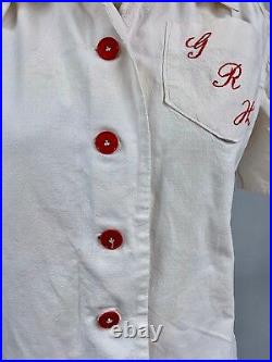 Vintage 1940s WW2 Womens Blouse Monogram GRH Red Buttons Large USO War Cotton
