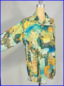 Vintage 1960s-70s 70's Art Nouveau painted graphic print Nylon Mens disco Shirt