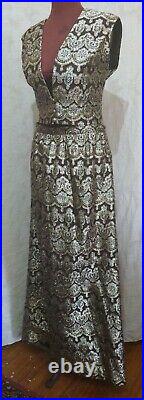 Vintage 1960s-70s Brown & Gold Metallic Brocade Vest and Skirt/Hostess Set L