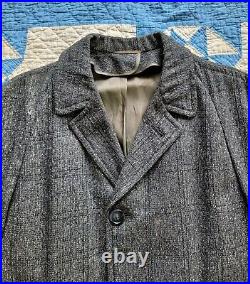 Vintage 1960s Dunbrook Wool Salt And Pepper Raglan Sleeve Overcoat Union Made L