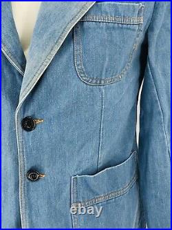 Vintage 1970's Denim Blazer Jean Jacket Mens Blue XL Large Lapels Brittania