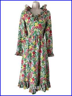 Vintage 1970s Victor Costa Flower Floral Dress with Ruffled Heart Neckline