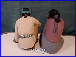 Vintage 1991 Ceramic Clay American Indian Male Female Rare Large Statues Signed