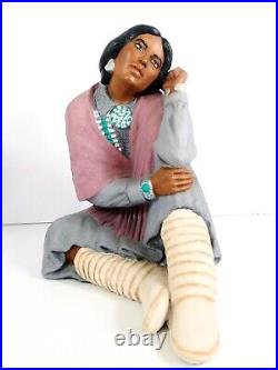 Vintage 1991 Ceramic Clay American Indian Male Female Rare Large Statues Signed