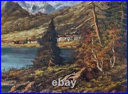 Vintage 20th C Framed TOWNSCAPE OIL PAINTING Mountain House SWISS ALPS by PETERS