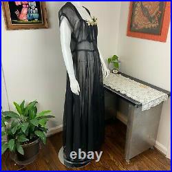 Vintage 40s 50s Sheer Organza Black Long Maxi Dress Full Skirt L Large 1940s