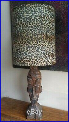 Vintage 50s 60s Large WITCO Polynesian/Tiki Table Lamp WithLeopard print shade