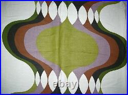 Vintage 60s optical abstract linen green black purple browns fabric large length