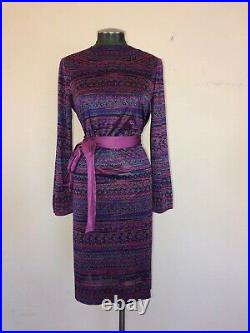 Vintage 70s Halston Purple Silk Shift Caftan Dress Large