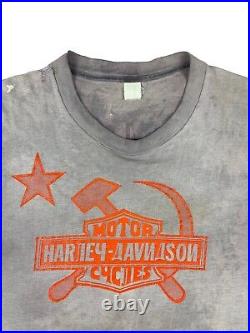 Vintage 70s Harley Davidson Of Russia T-shirt Sz Large Made in USA Mayo Spruce