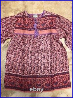 Vintage 70s Indian Top Blouse Sheer Cotton Gauze Block Print Boho Hippie Pink