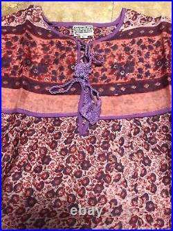 Vintage 70s Indian Top Blouse Sheer Cotton Gauze Block Print Boho Hippie Pink