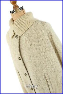 Vintage 70s Paul Harris Dark Cream Wool Knit Sweater Long Collared Cape Coat L