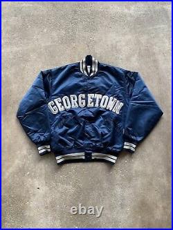 Vintage 80's Navy Blue Georgetown Hoyas Collegiate Satin Bomber Jacket Sz Large